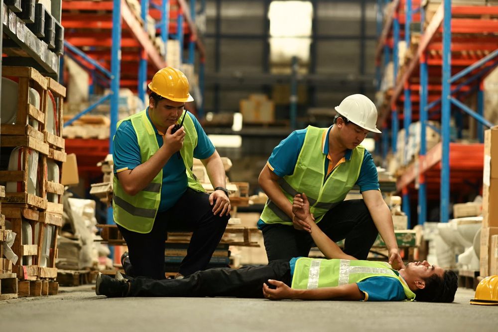 Trabajadores atienden a un compañero durante un simulacro